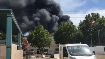 Smoke Rises From Warehouse Fire in Vitrolles, France