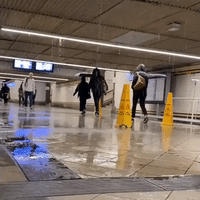 Heavy Rain From Ex-Cyclone Causes Flooding Inside Melbourne's Flinders Street Station