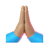 Sticker gif. The prayer hand emoji is enlarged and waves back and forth in prayer.