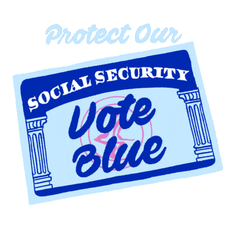 Illustrated gif. Social Security card bobbing and rocking, message reading, "Protect Social Security, vote blue."