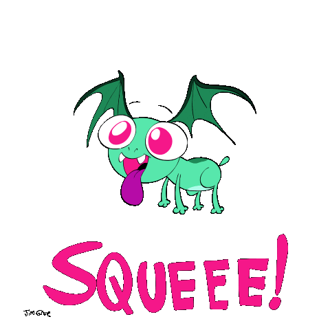 JimGrueComics dog wings bat bluehilda Sticker