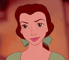 Disney gif. Belle from Beauty and the Beast raises an eyebrow, looking with suspicion.