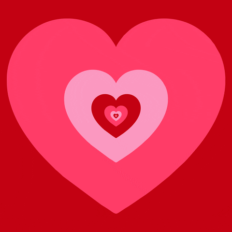 Digital art gif. We see endless hearts coming at us as they Russian doll us. All of the hearts are pinks and reds.