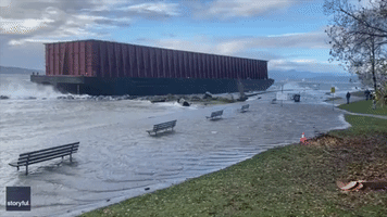 Barge Drifts Loose From Moorings in Strong Vancouver Winds