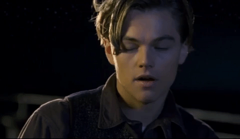 Movie gif. Leonardo DiCaprio as Jack in Titanic raises his eyebrows and exhales. Text, "okay..."