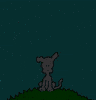 Cartoon gif. Chippy the Dog sits on a grassy hill at night. Little stars light up the night sky. The sun then rises up into the sky above the puppy with the text, “good morning,” inside. The puppy waves at us and then whips out a sign from behind it’s back that says, “I love you.” The sun sets and the night sky returns.