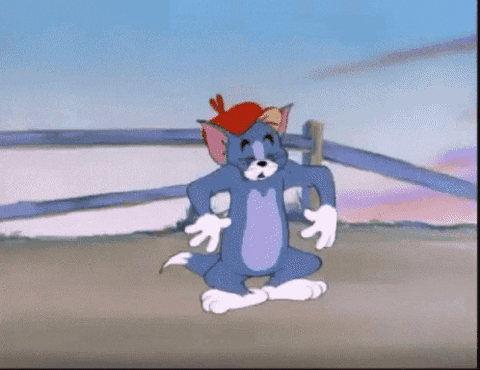 Cartoon gif. Tom in Tom & Jerry, wearing a Scottish red beret, leans into a shrug of ignorance.