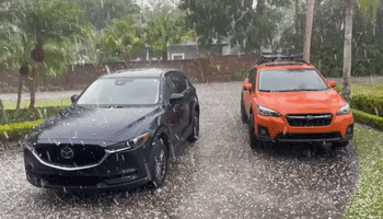 Hail Pelts Cars in Central Florida During Severe Weather Warning