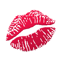Sticker gif. Big red lip print kisses the screen.