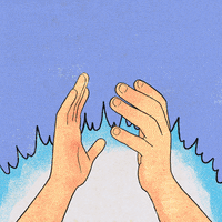 Illustrated gif. Comic print hands clap on a periwinkle background, emphasized by a jagged cyan semi-circle, a speech bubble appears, reading, "Thank you youth voters!"