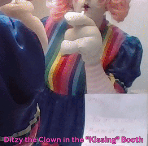 giphygifmaker clown slapstick kissing booth pie-in-the-face GIF
