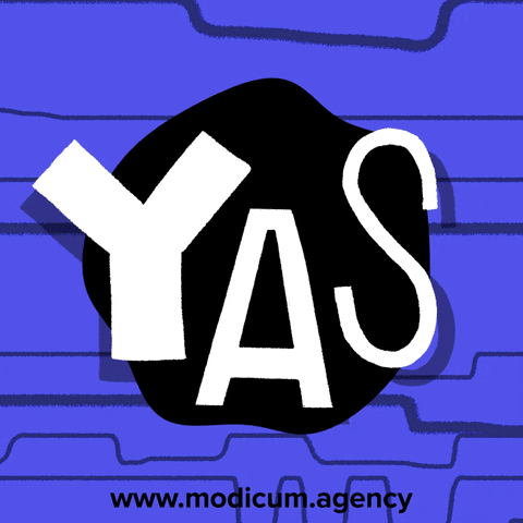 Text gif. In front of a sci-fi, tech-patterned background that shifts through solid, vibrant colors, funky white text sits against a black blob. Text switches between, "Yas," "Yes," "Yep," "Yup," "Yea," and "You Betcha."