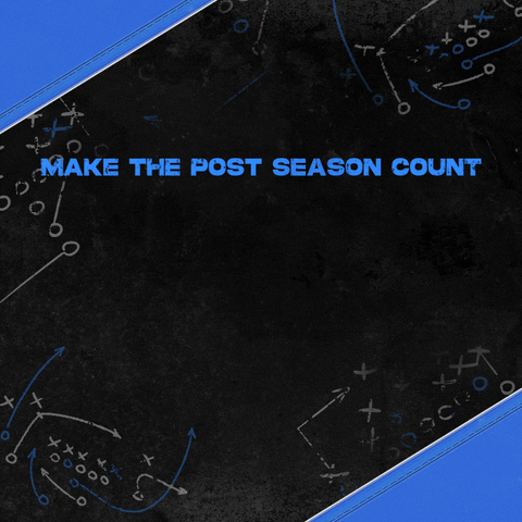Text gif. Solid blue text on a background of faint diagrams of football plays reads "Make the post season count," then joined by big industrial letters that read "Get, the, W," and finally, blue letters, underlined for emphasis, "with Warnock."