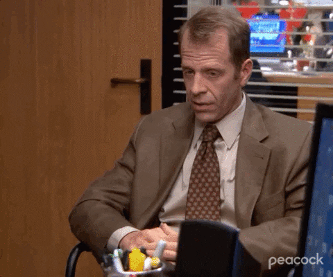 The Office gif. Paul Lieberstein as Toby slouches in an office chair, looking worn out, while saying "It has been a long, lonely winter," which appears as text.