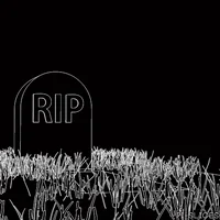 Cartoon gif. Wireframe animation over a black background shows a perfect loop of a person diving into a grave, like a swimmer into a pool. The headstone displays, 