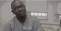 TV gif. Hannibal Buress as Lincoln on Broad City, dressed in scrubs with gloves, takes the hand of a patient and high-fives it, then bows his head as he holds up his fists, saying, 