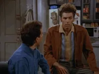 Seinfeld gif. Michael Richards as Kramer beckons to Jerry Seinfeld as Seinfeld to follow him before storming out the door. Text: 