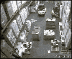 Video gif. Camera footage of a warehouse. An employee is operating a forklift and accidentally swings into a shelf, causing the entire warehouse's stock to fall over with an avalanche of boxes pouring down on them.


inFlux English School: Como dizer "procurar emprego" em inglês?