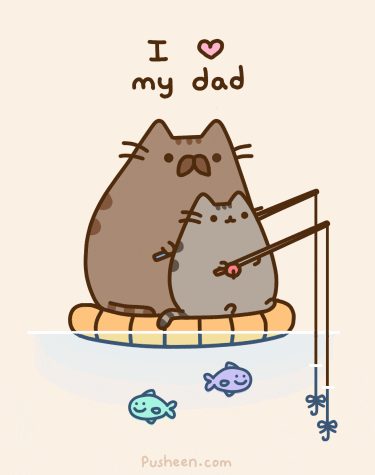 Pohyblivý obrázek s dvěma kreslenými kočkami, které rybaří a nápisem I love my dad.