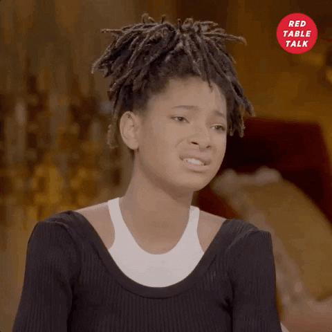 TV gif. In a clip from Red Table Talk, Willow Smith looks uncomfortable, perhaps pitying, at something offscreen.