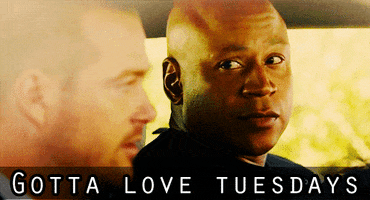 TV gif. LL Cool J as Sam Hanna from NCIS: Los Angeles speaks sincerely to someone in the car, saying, "Gotta love Tuesdays," which appears as text.
