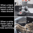 Police hanging up on black people vs Karen motion meme