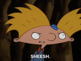 Cartoon gif. Frustrated and annoyed, Arnold from Hey Arnold angrily says, “Sheesh,” as he turns and walks away.