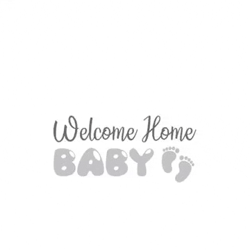 Gif přání k narození dcery s nápisem "Welcome home baby" a padajícími konfetami.