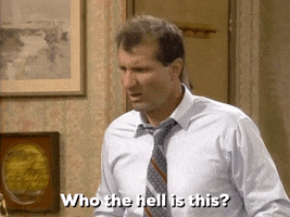 TV gif. Ed O'Neill as Al in Married with Children. He stares at someone and snarls, "Who the hell is this?" while looking like an intimidating father. 