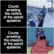 Courts arresting the victims vs the creators of the opioid epidemic motion meme