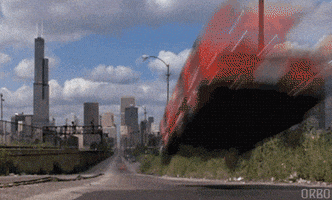 Movie gif. From Ferris Bueller's Day Off, a red convertible drops into frame and speeds off into the distance.